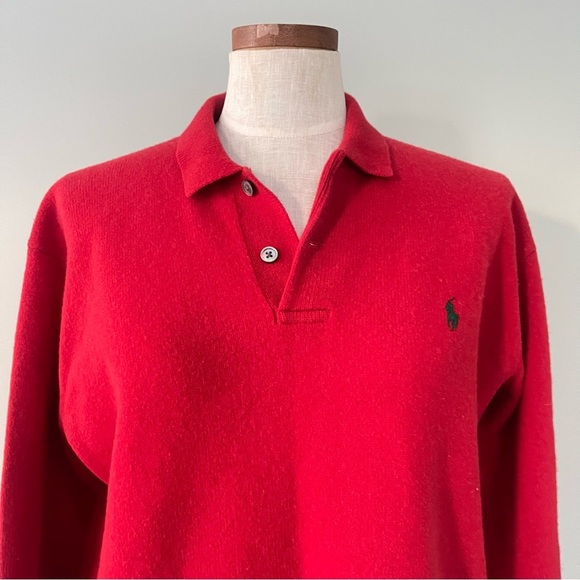 Vintage Polo Ralph Lauren Red collar pullover sweater 100% Lambswool Large - Picture 2 of 6